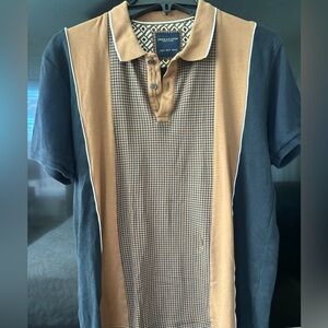 Denim & Flower Black Polo with Tan Collar